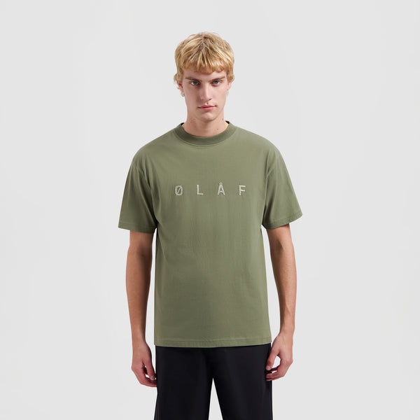 Sans Embroidered Tee - Pewter Green