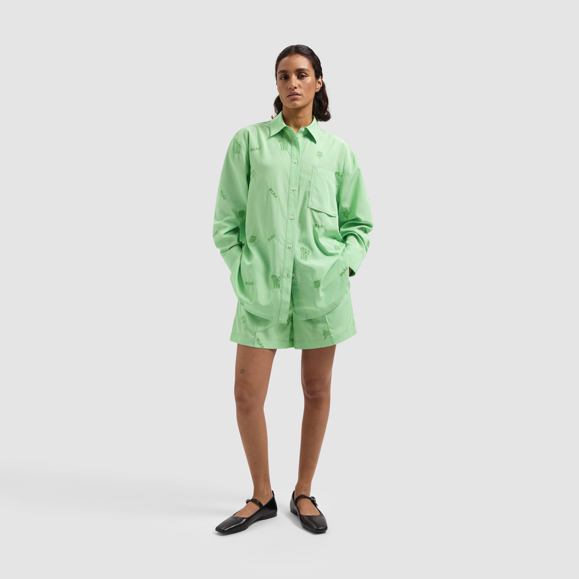WMN Stripe Embro Shirt - Green