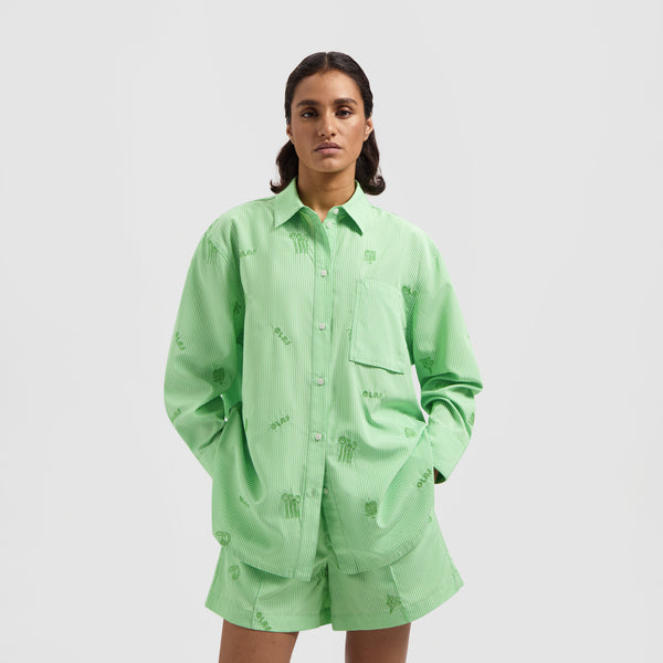 WMN Stripe Embro Shirt - Green