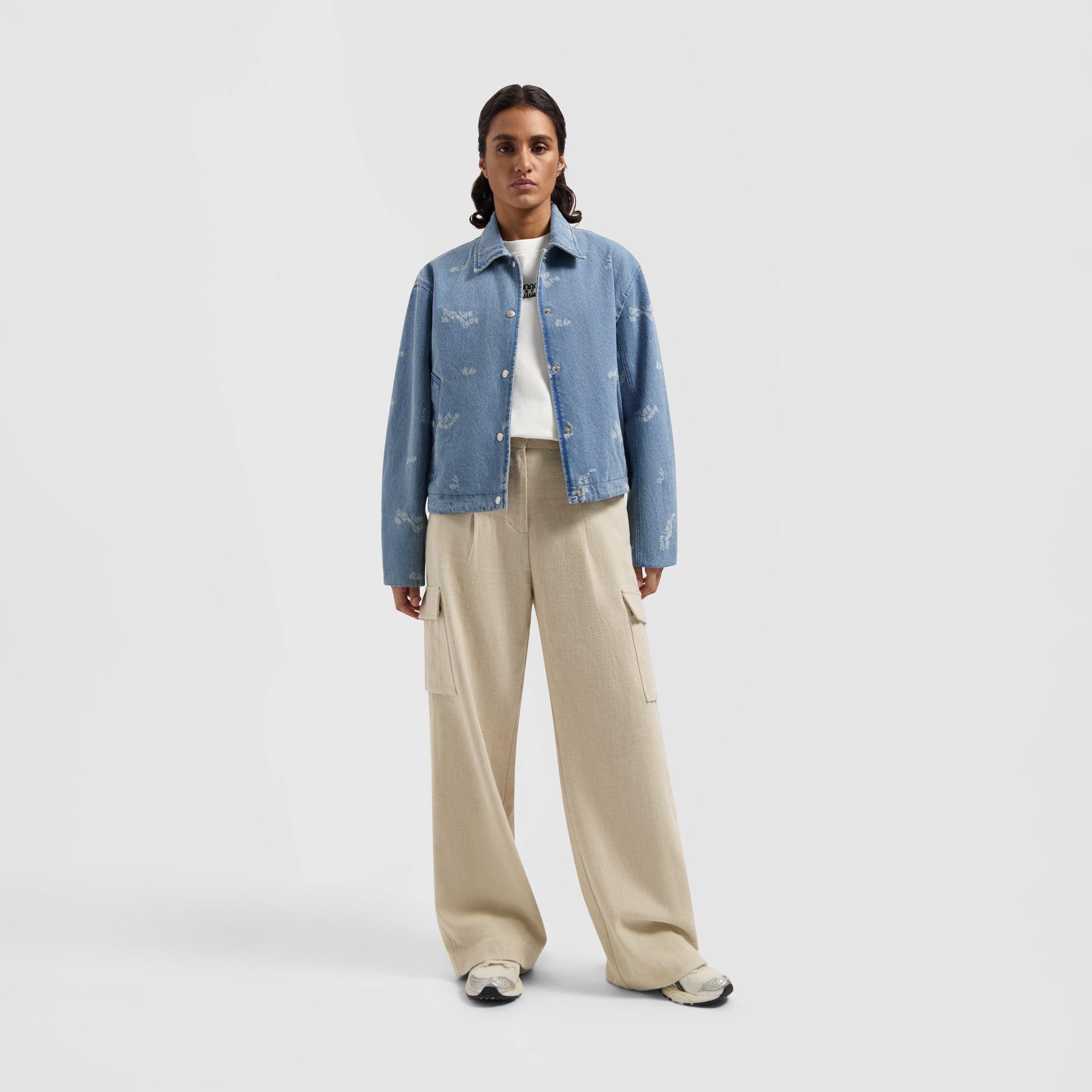 WMN Wavy AOP Coach Jacket - Light Denim