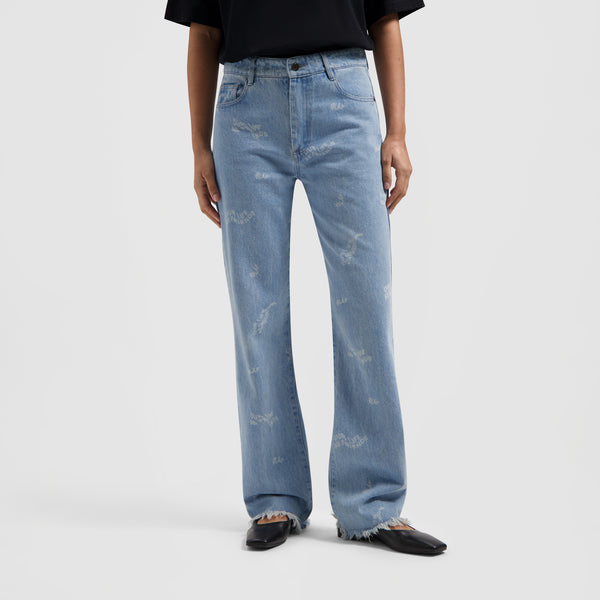 WMN Wavy AOP Denim Pants - Light Denim