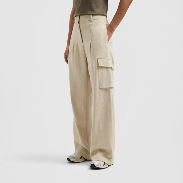 WMN Linen Cargo Pants - Oatmeal
