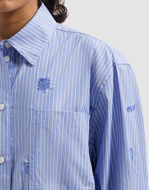 WMN Stripe Embro Shirt - Blue