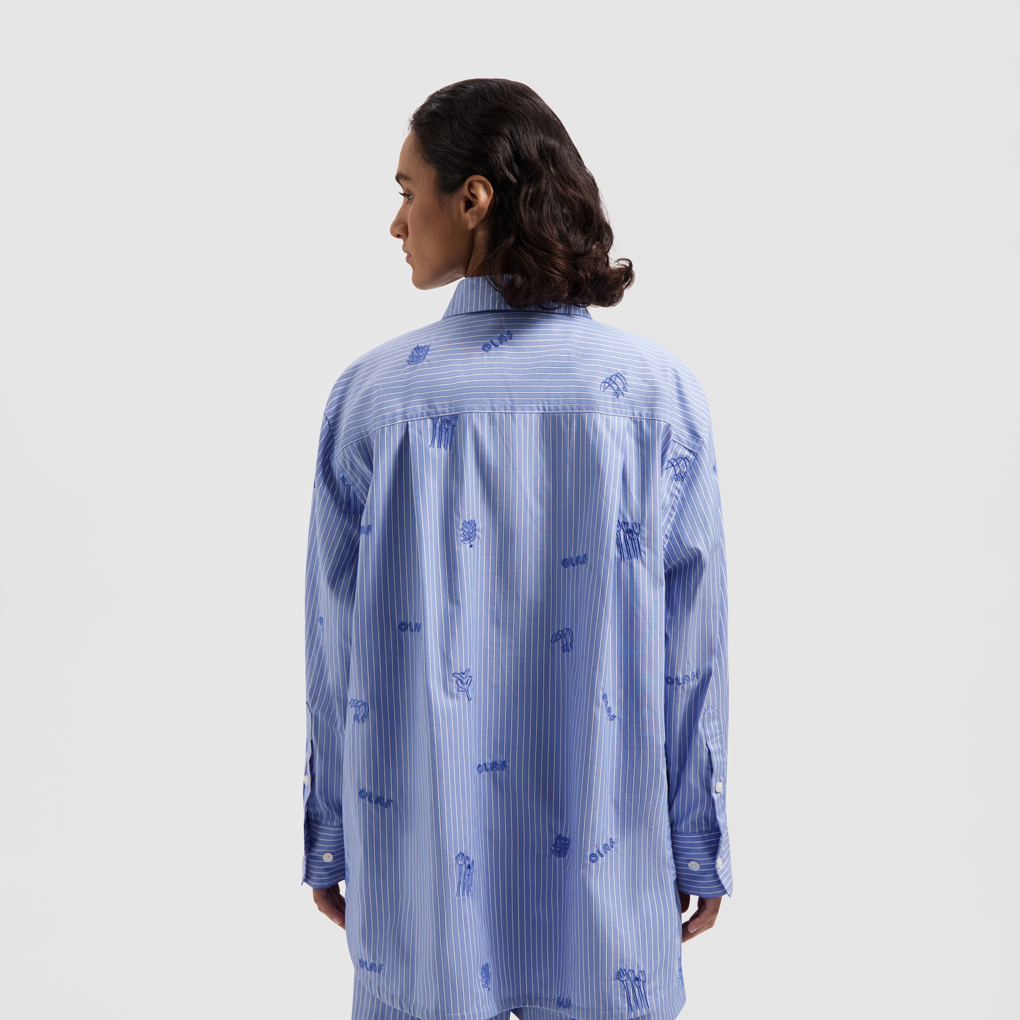 WMN Stripe Embro Shirt - Blue