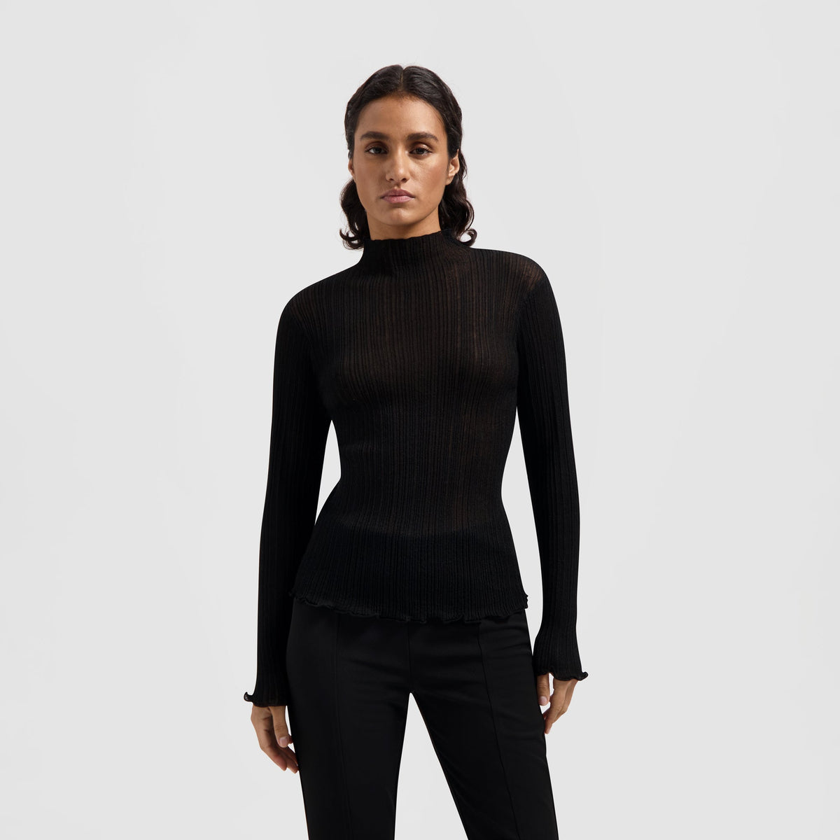 WMN NOVELTY MOCKNECK LS | BLACK