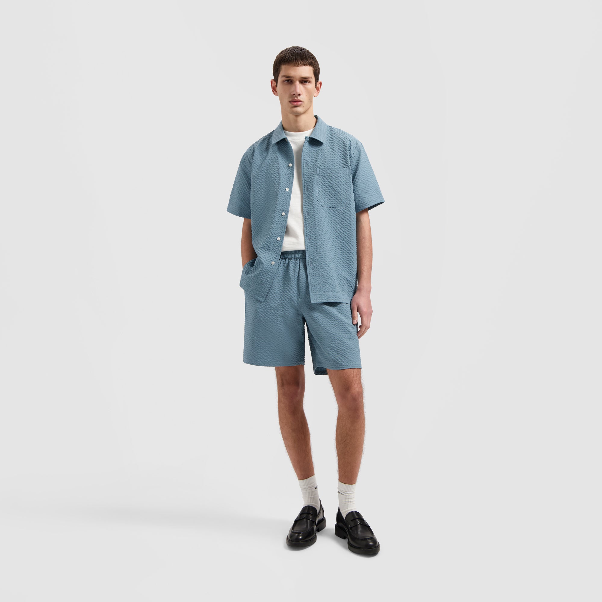 Seersucker Shirt SS - Storm Blue