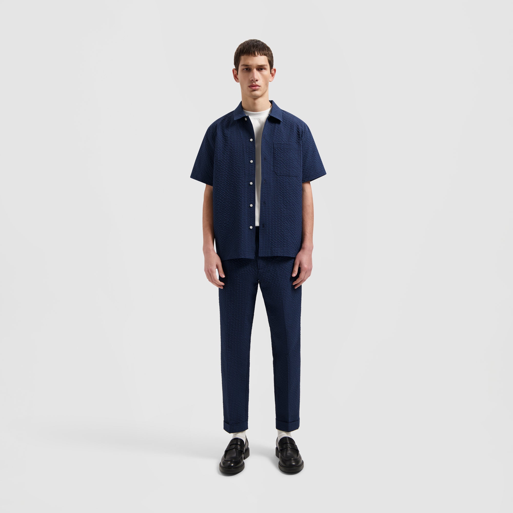 Seersucker Shirt SS - Navy