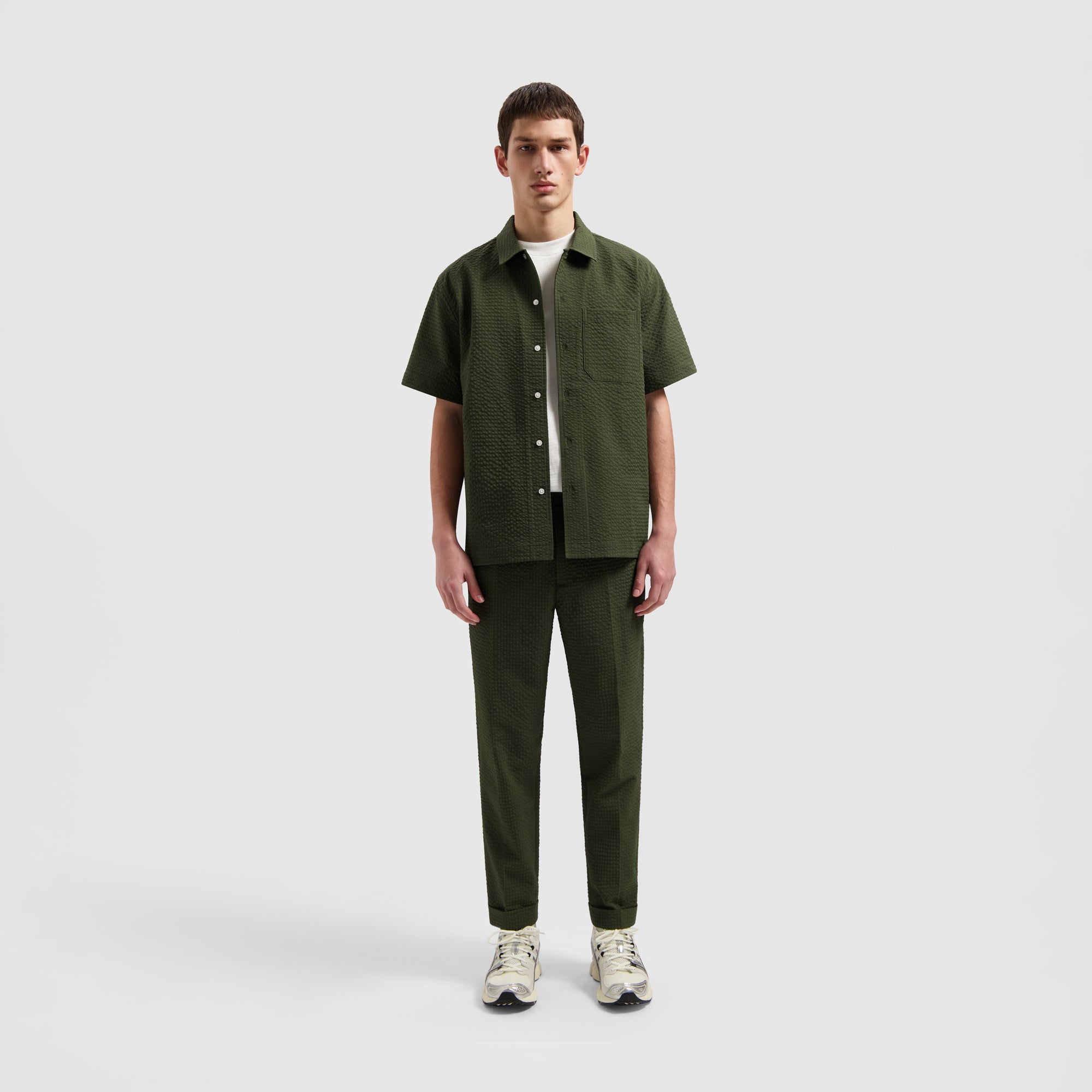 Seersucker Slim Pants - Dark Green