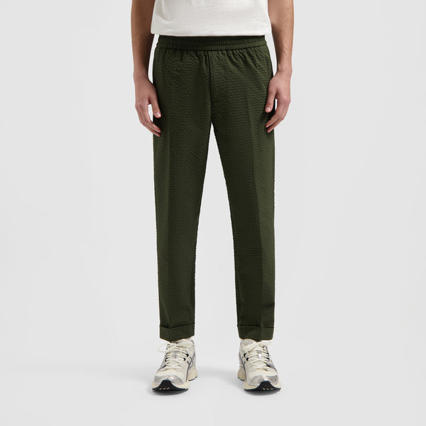 Seersucker Slim Pants - Dark Green