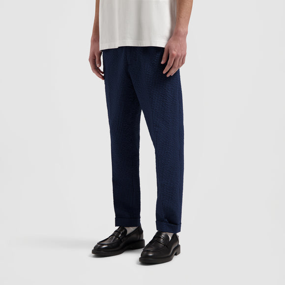 Seersucker Slim Pants - Navy