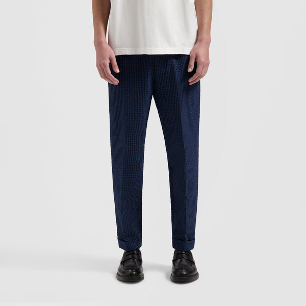 Seersucker Slim Pants - Navy