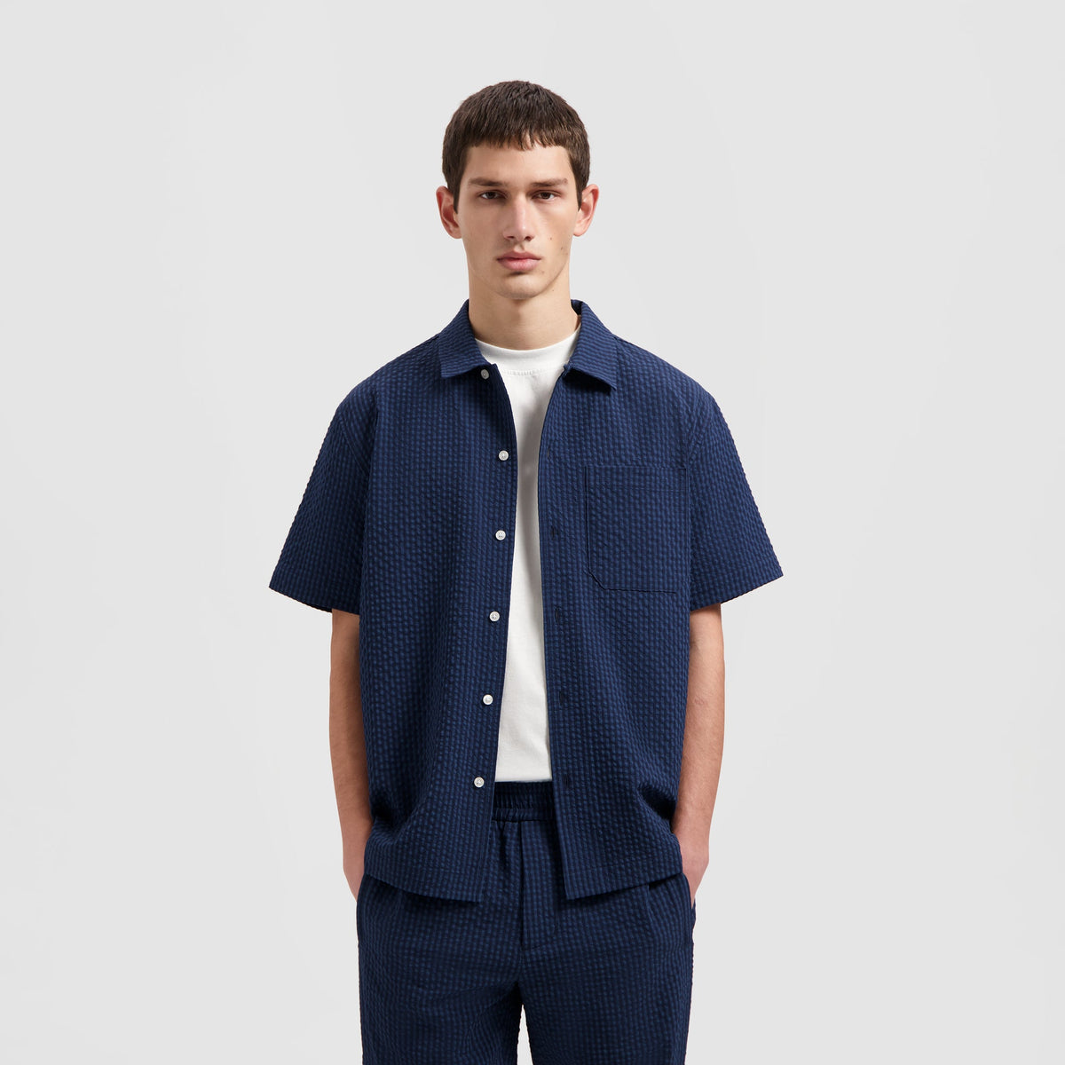 SEERSUCKER SHIRT SS | NAVY