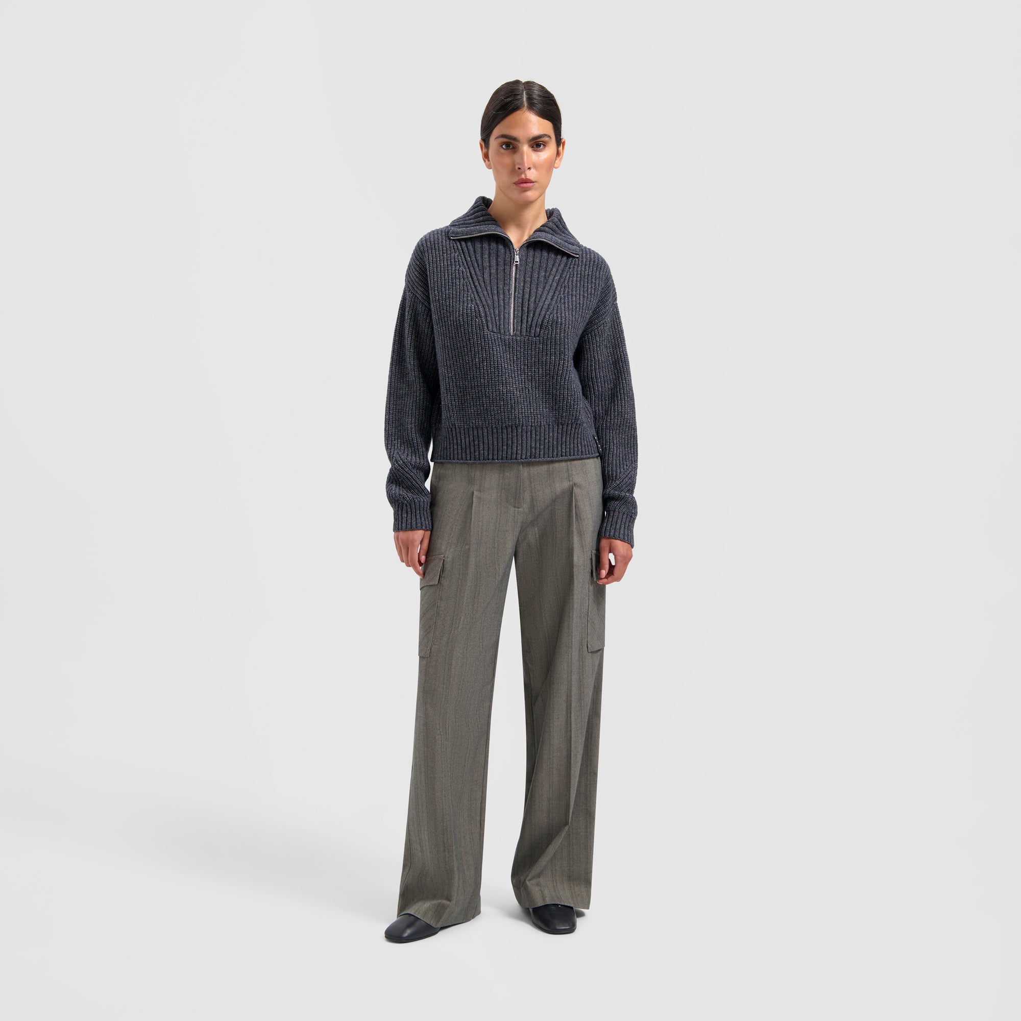 Merino Half Zip Knit - Dark Grey