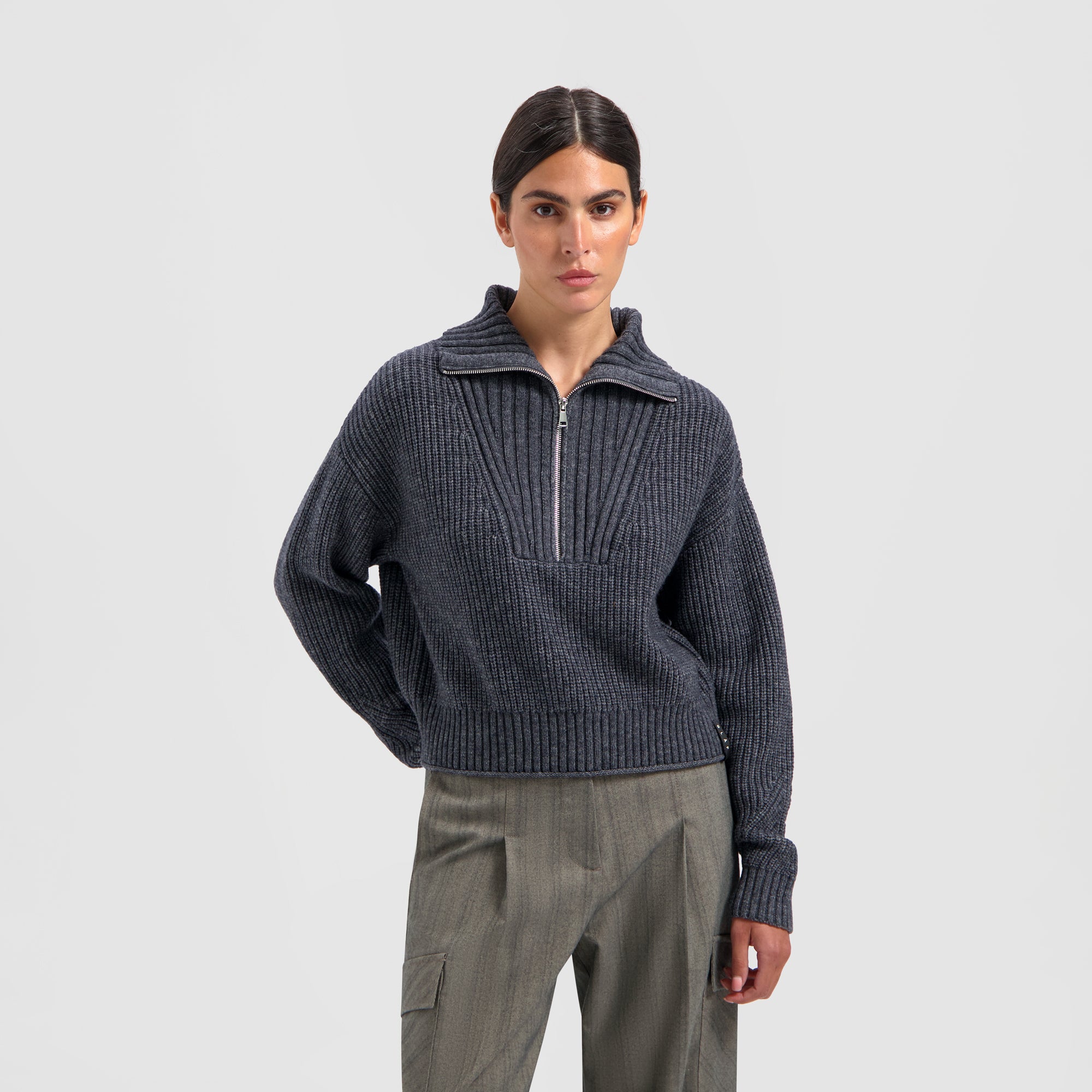Merino Half Zip Knit - Dark Grey