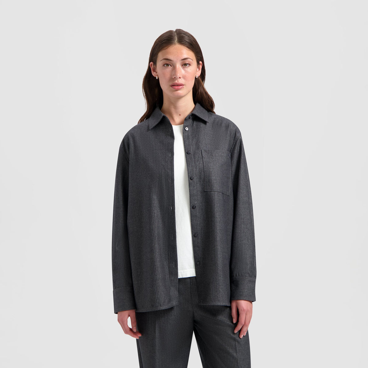 STRIPE DRAPEY SHIRT | GREY