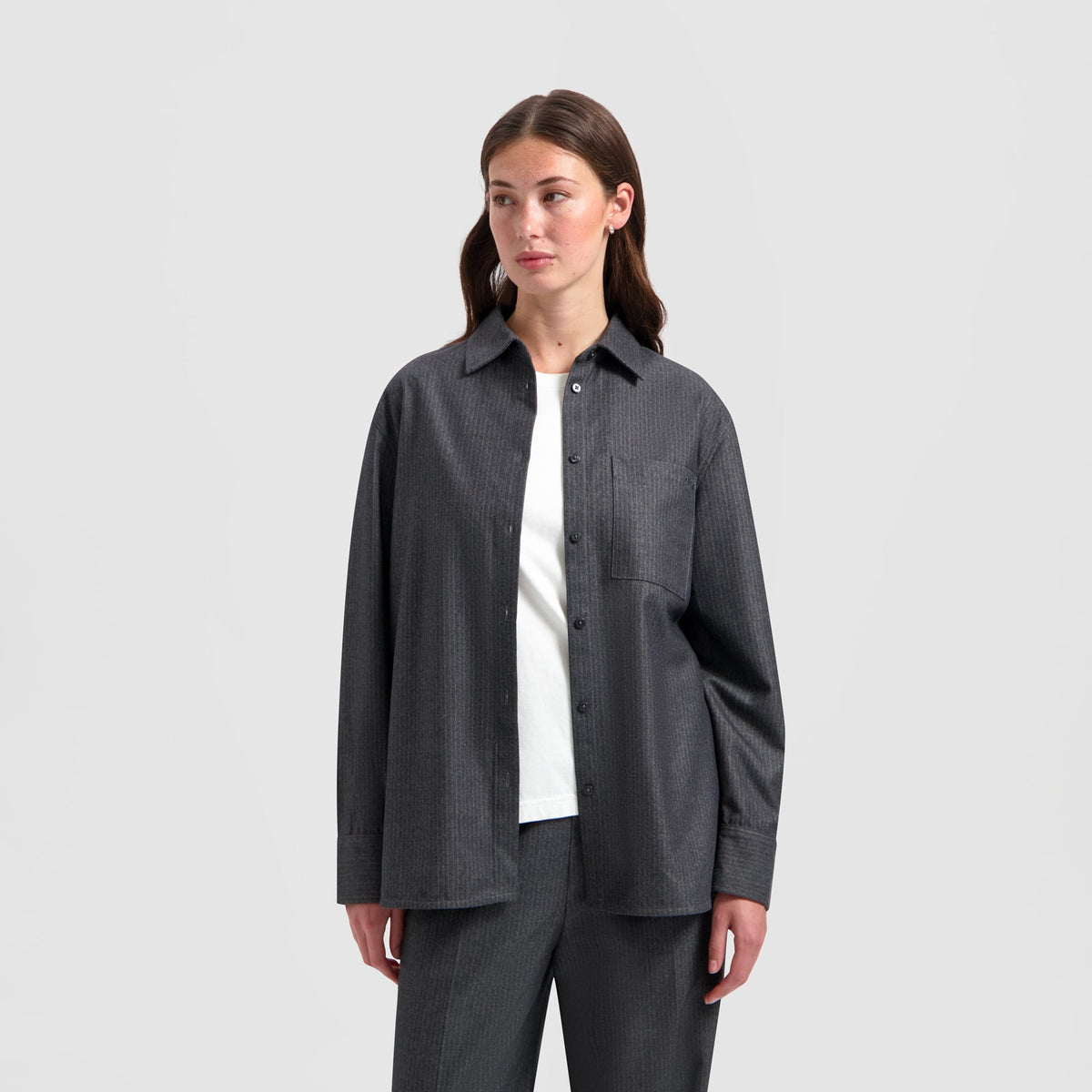 STRIPE DRAPEY SHIRT | GREY