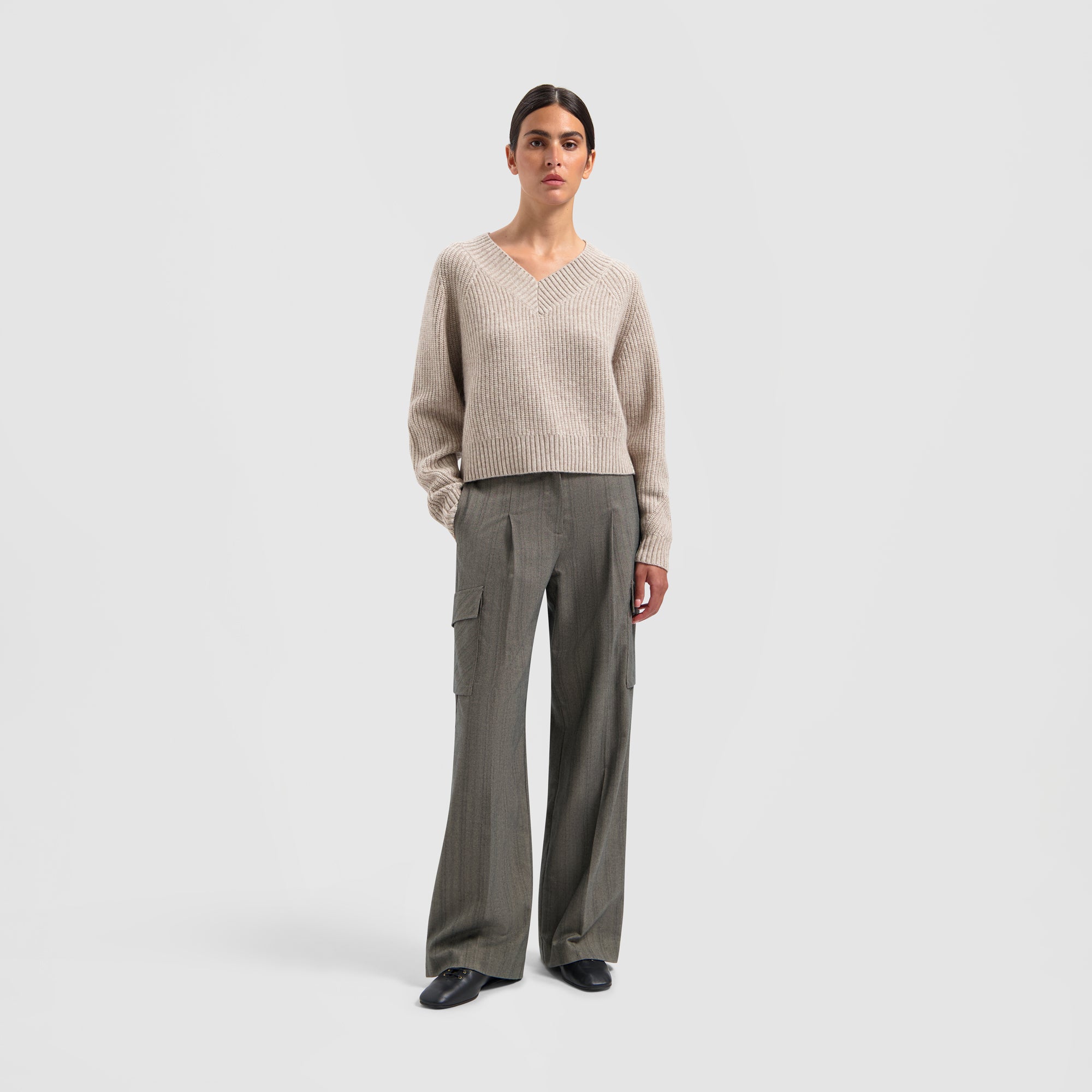 Merino V-Neck Knit - Oatmeal