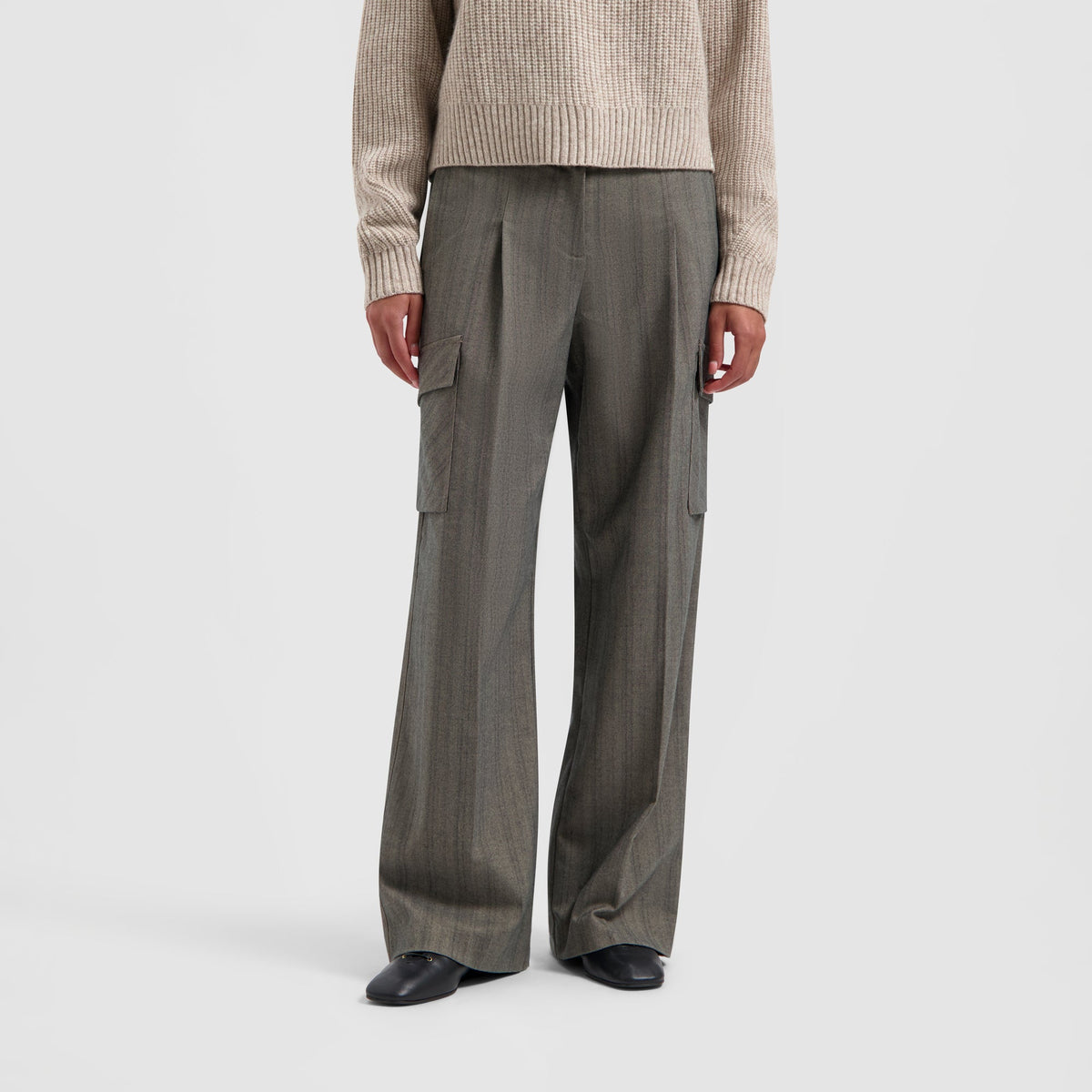 HERRINGBONE CARGO PANTS | BROWN