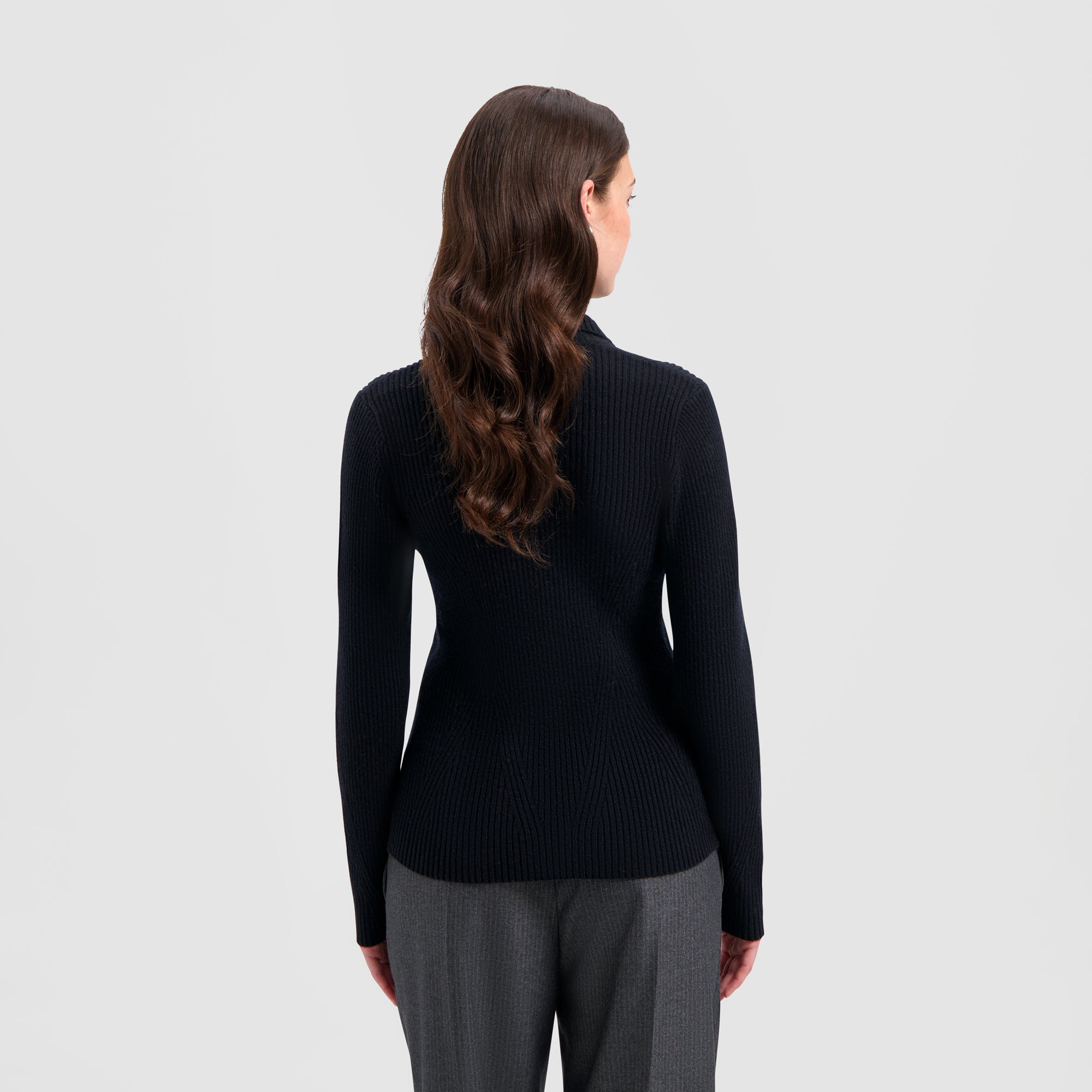 Merino Ribbed Knit Cardigan - Black