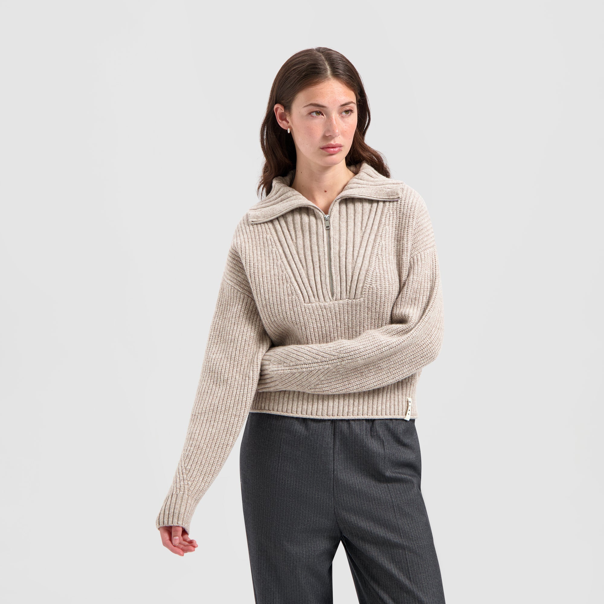 Merino Half Zip Knit - Oatmeal