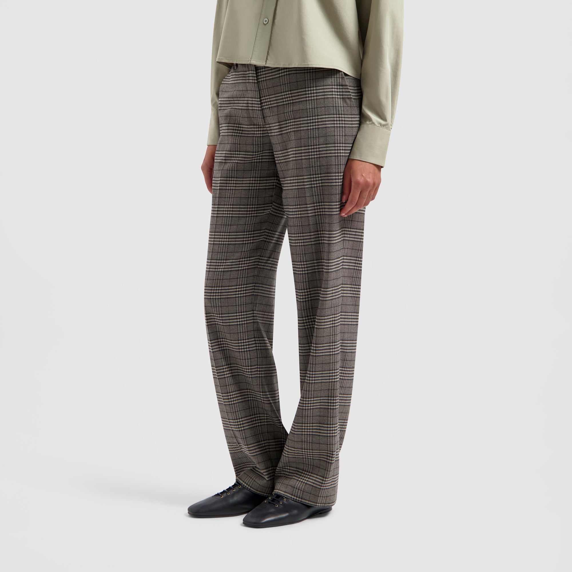 Check Tailored Straight Pants - Grey