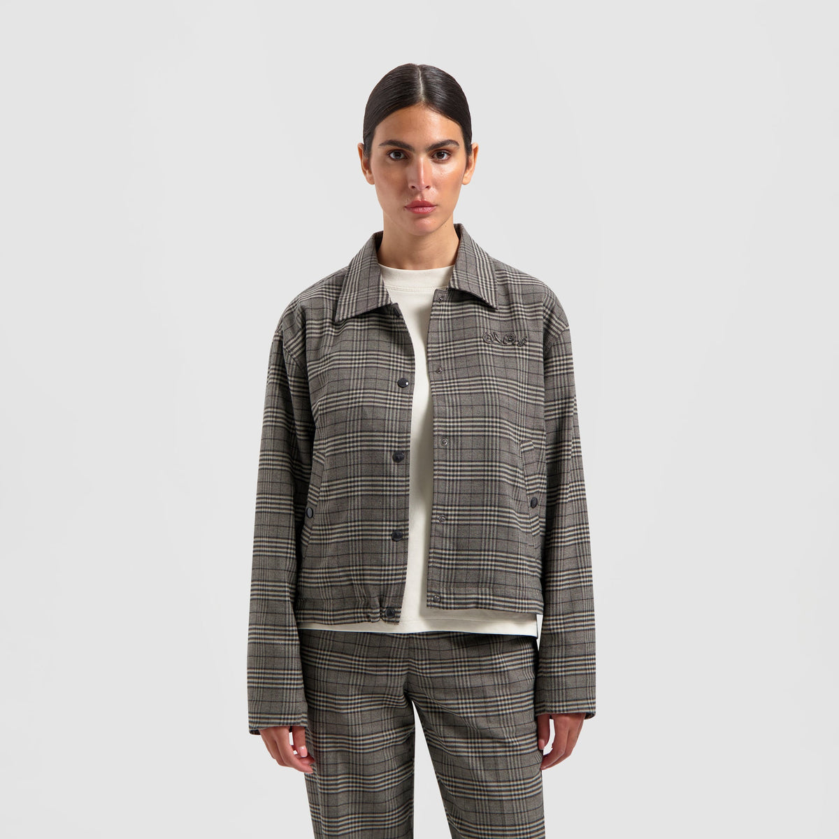 CHECK CROPPED JACKET | DARK MOSS