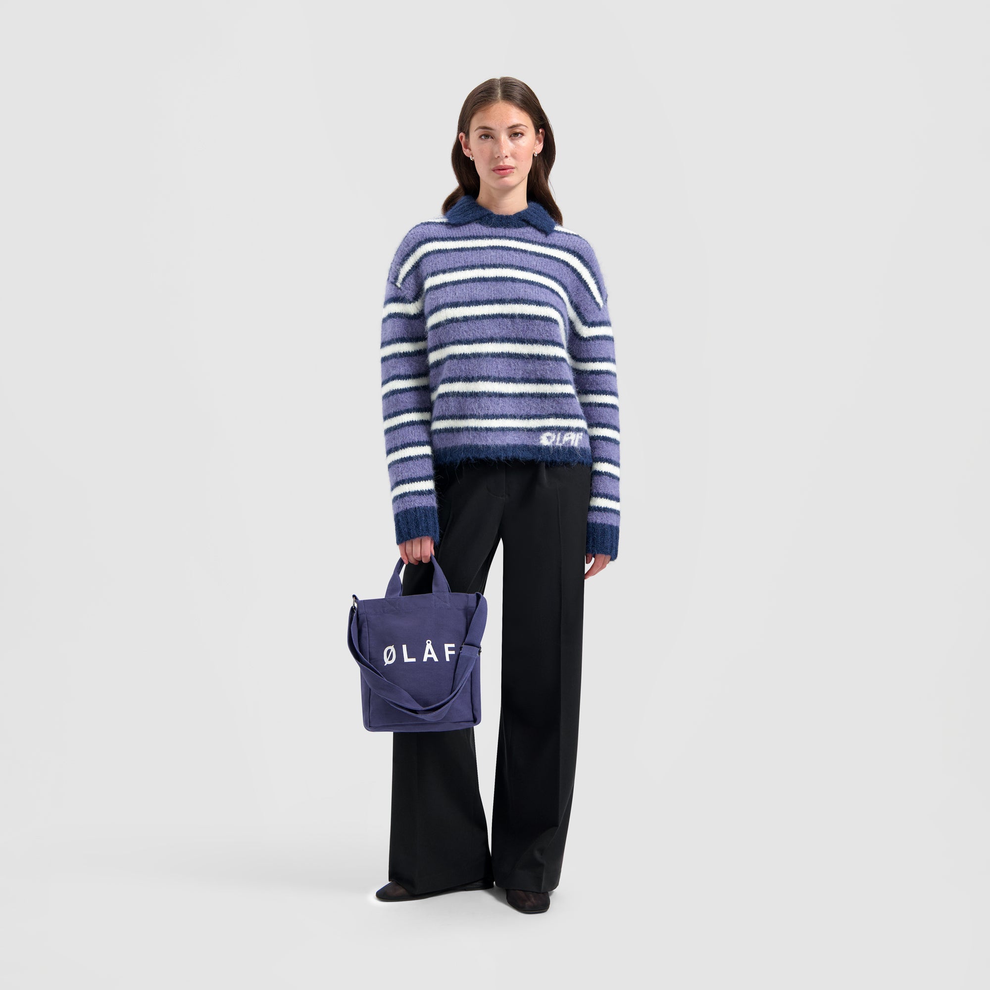 Striped Polo Knit - Hazy Blue