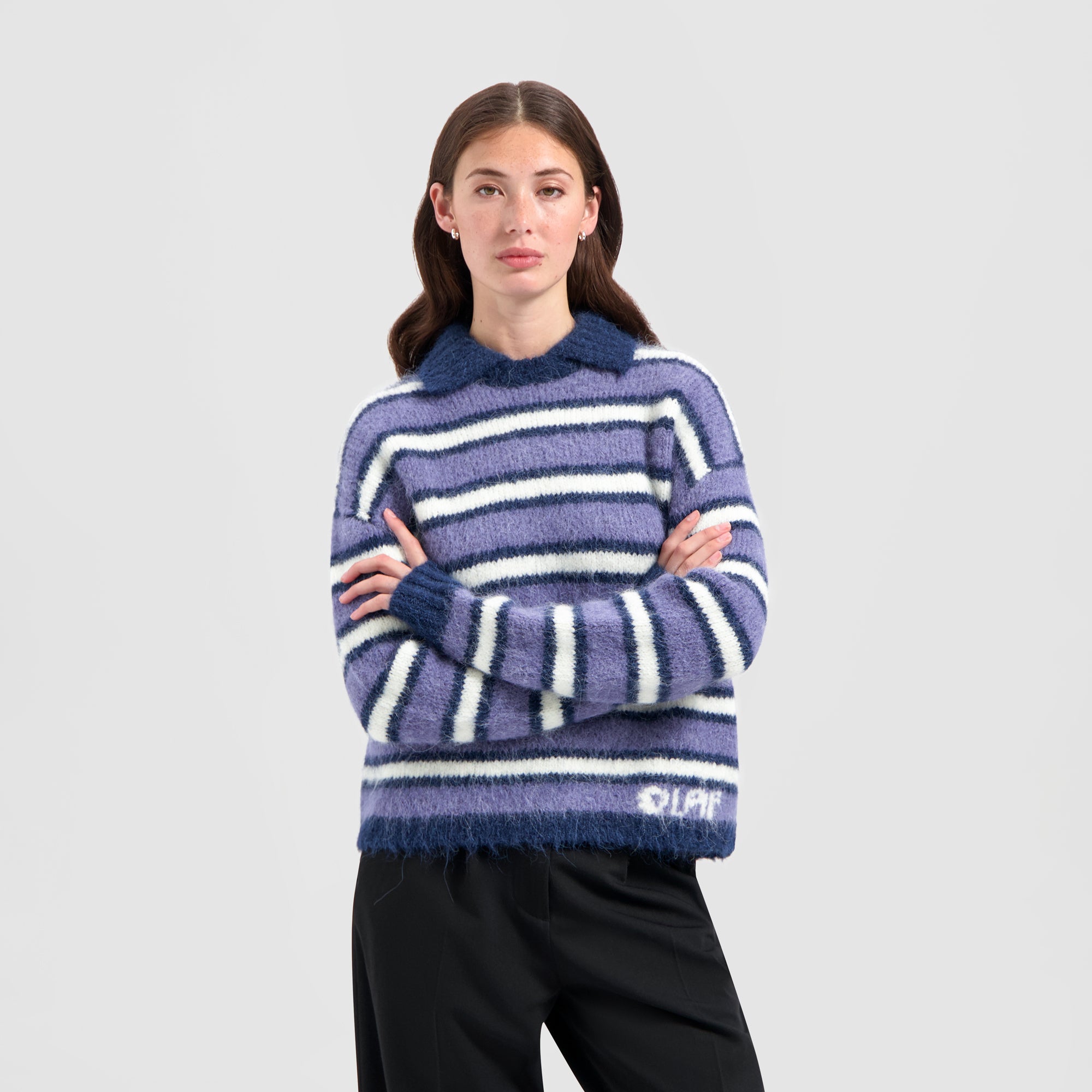 Striped Polo Knit - Hazy Blue