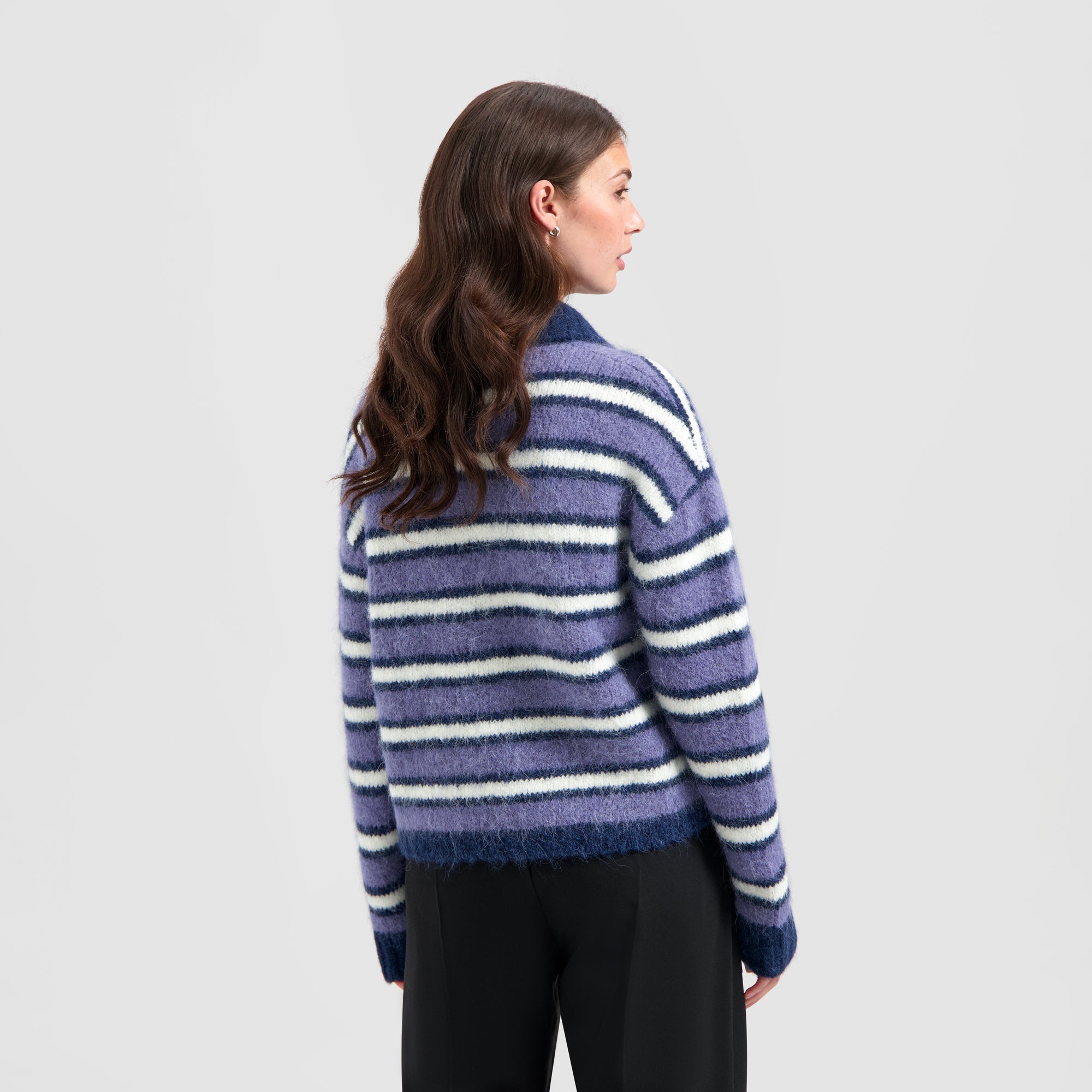 Striped Polo Knit - Hazy Blue