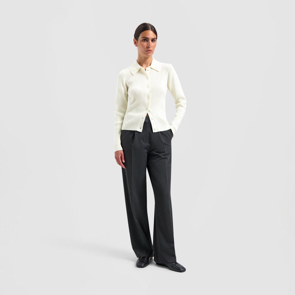 MERINO RIBBED KNIT CARDIGAN | OFF WHITE