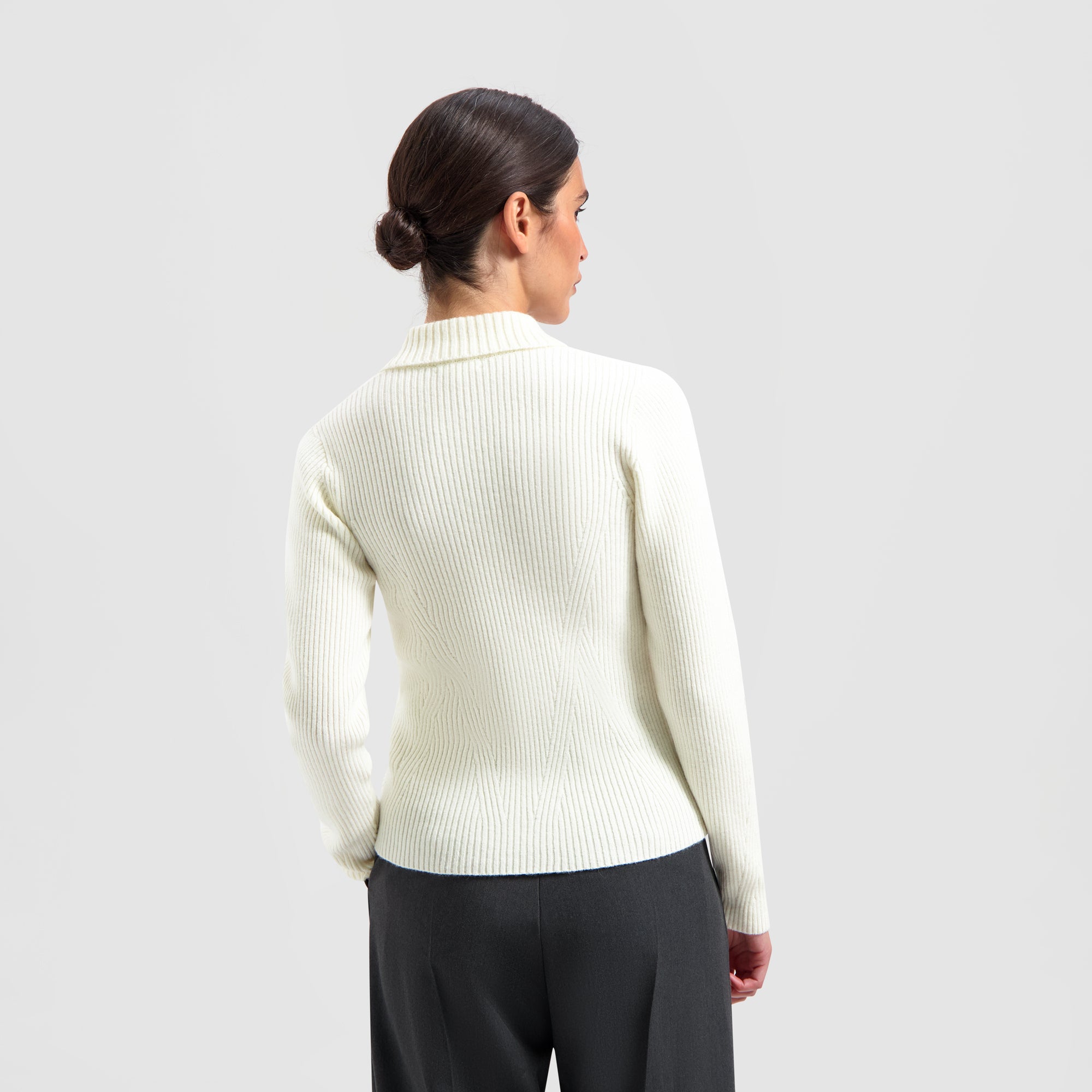 Merino Ribbed Knit Cardigan - Off White
