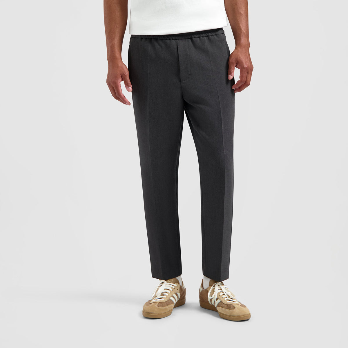 TAILORED SLIM ELASTICATED PANTS | GREY MELANGE