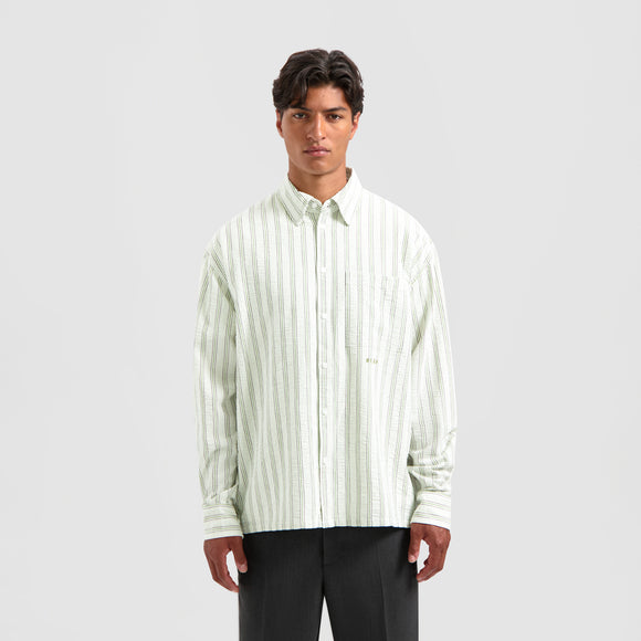 Seersucker Boxy Shirt - Green/White