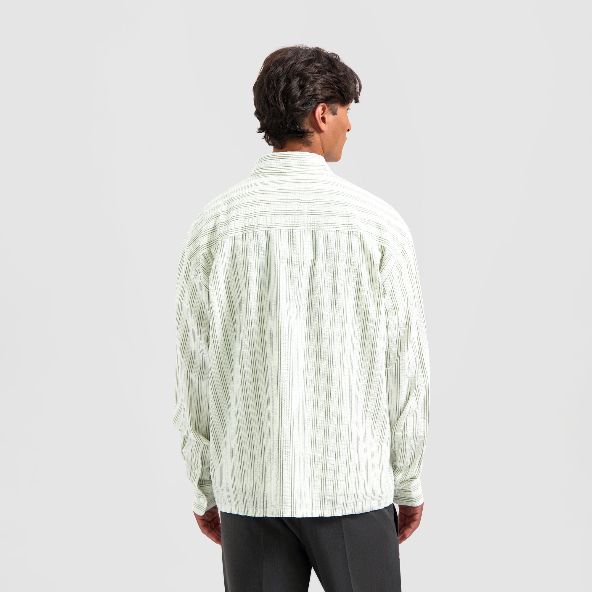 Seersucker Boxy Shirt - Green/White