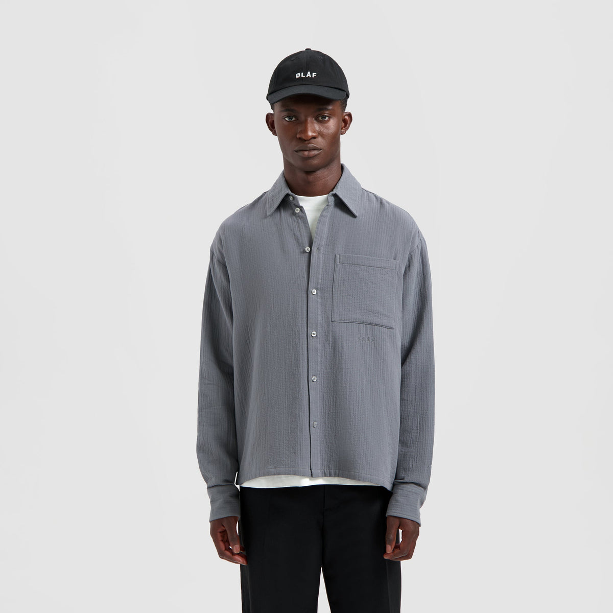 DOUBLE FACED BOXY SHIRT | GREY