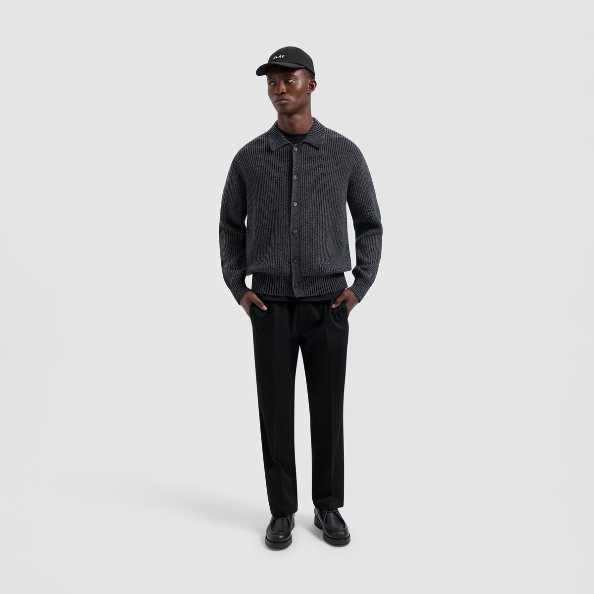 PINSTRIPE SLIM ELASTICATED TROUSER | BLACK