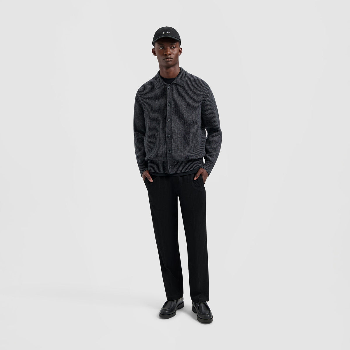 PINSTRIPE SLIM ELASTICATED TROUSER | BLACK