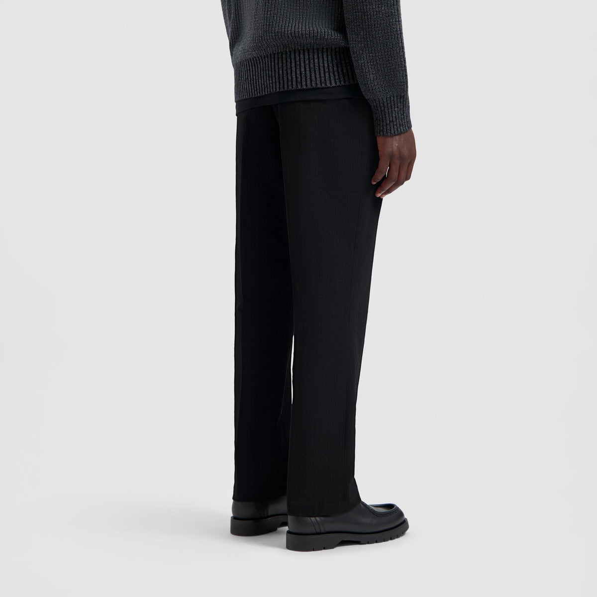 PINSTRIPE SLIM ELASTICATED TROUSER | BLACK