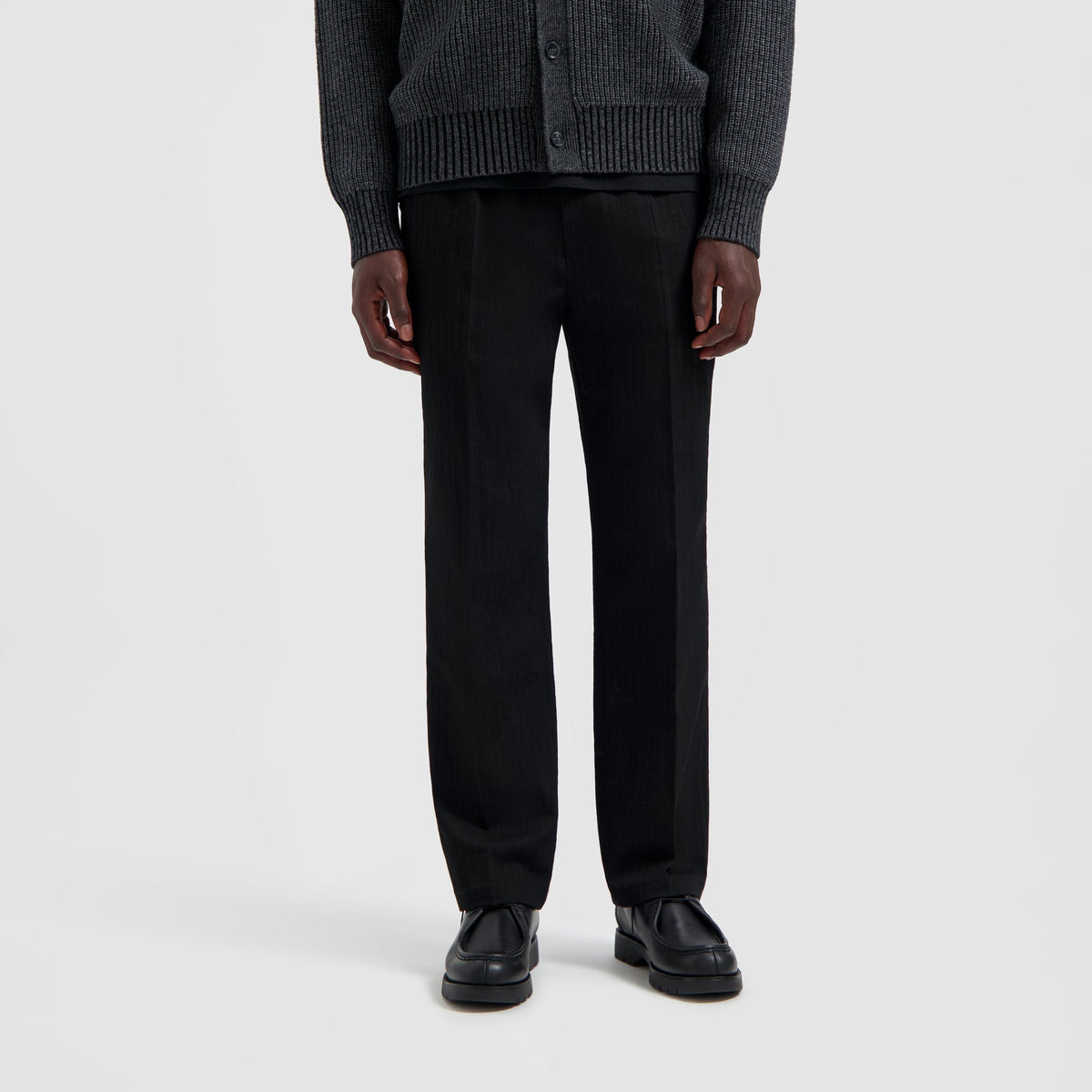 PINSTRIPE SLIM ELASTICATED TROUSER | BLACK