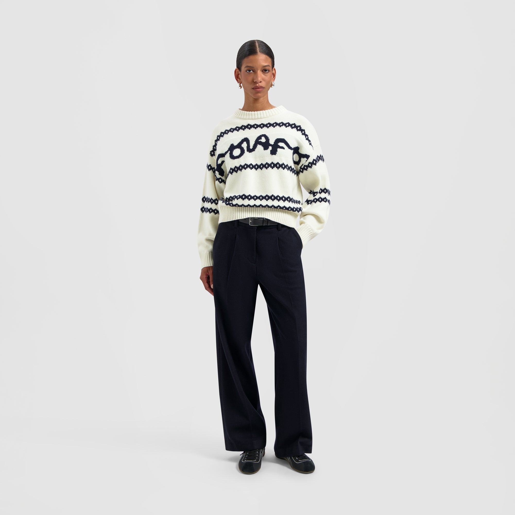 Signature Jacquard Crewneck Knit - Off White
