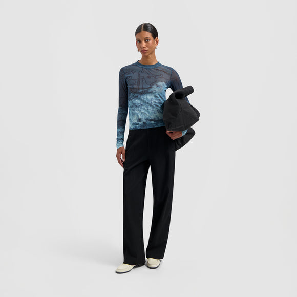 Script AOP Mesh LS Top - Dark Teal Blue