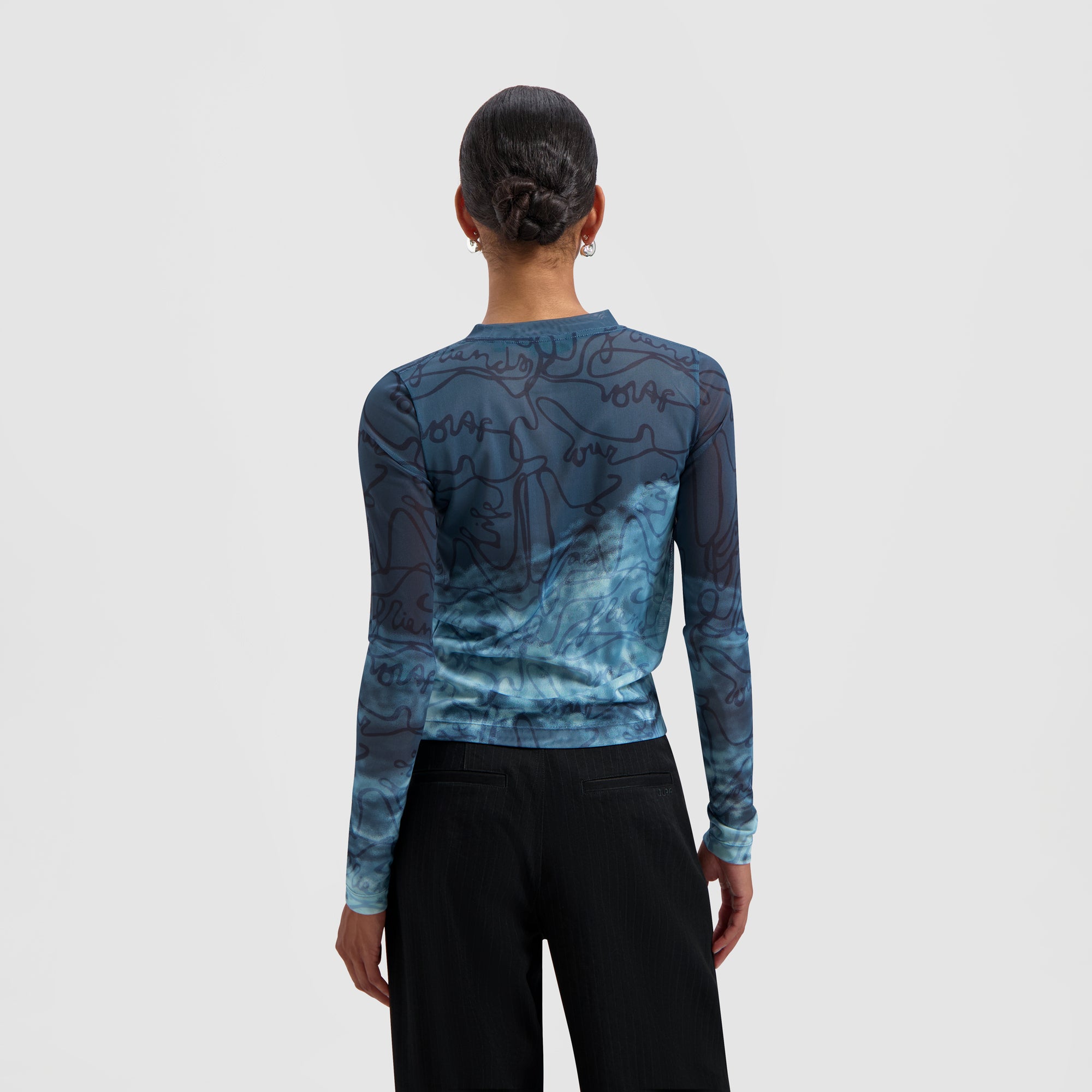Script AOP Mesh LS Top - Dark Teal Blue