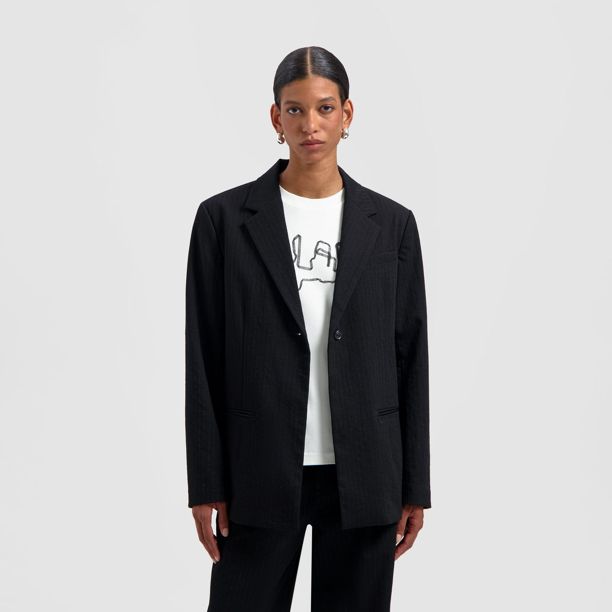 PINSTRIPE BLAZER | BLACK / WHITE