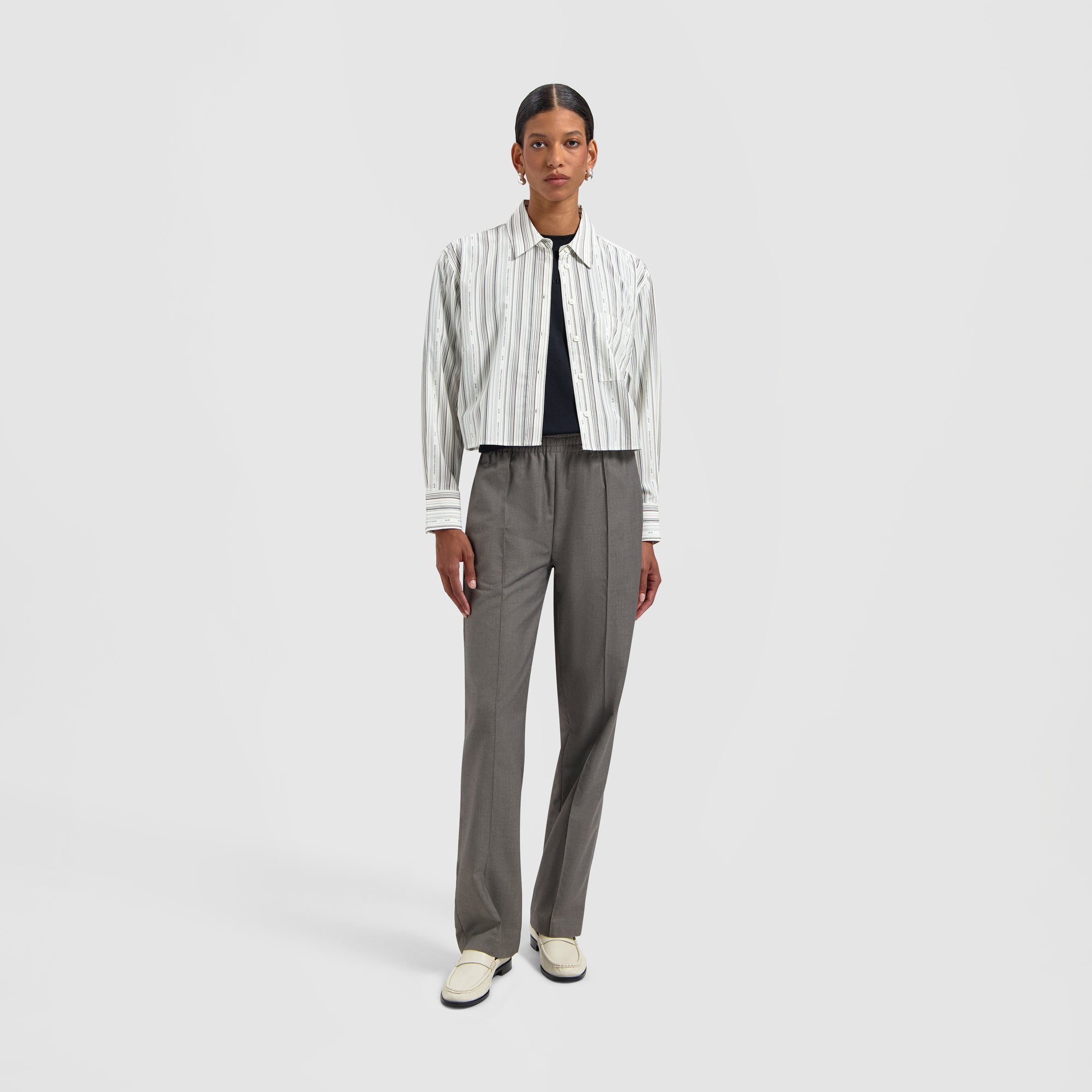Logo Stripe Crop Shirt - White/Brown