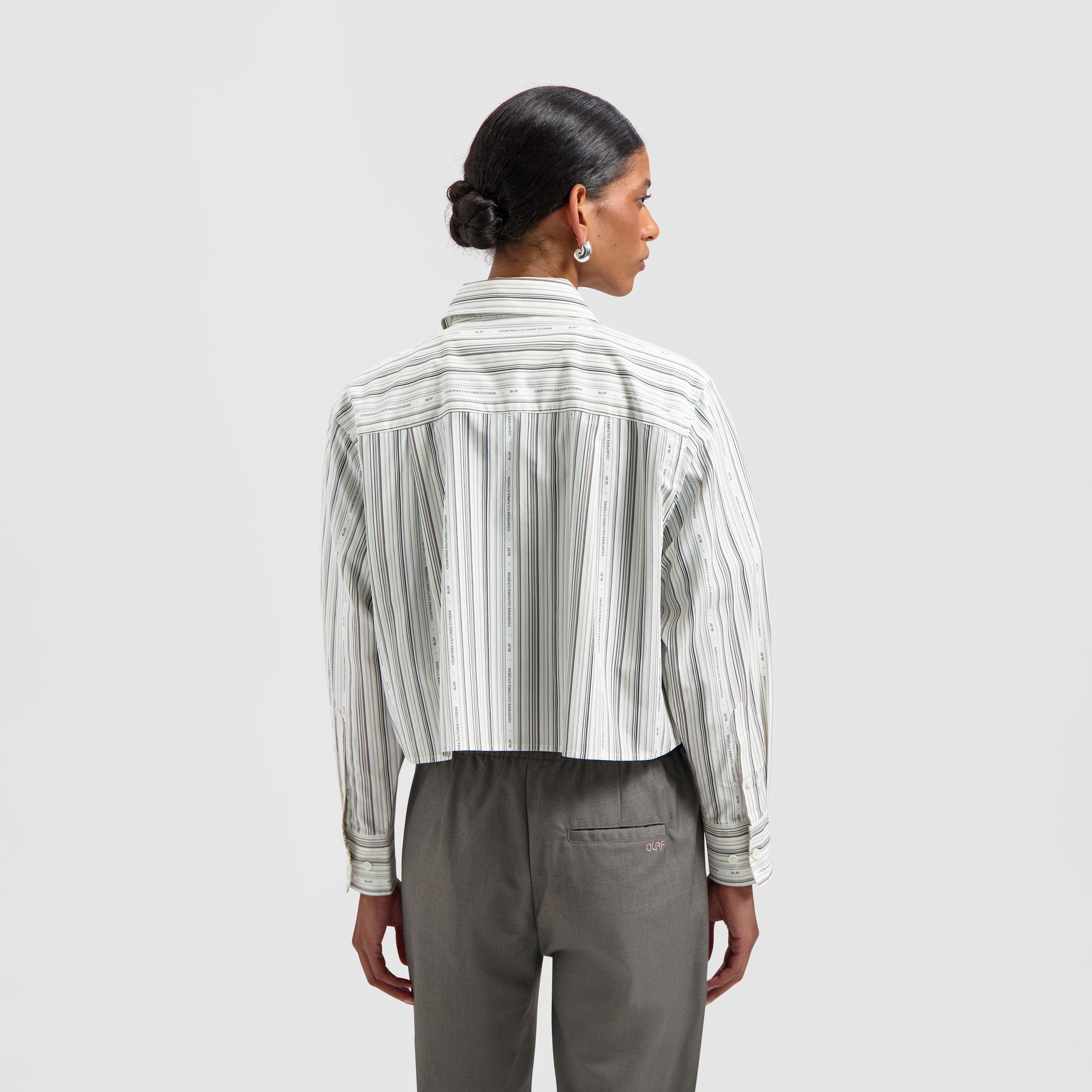 Logo Stripe Crop Shirt - White/Brown