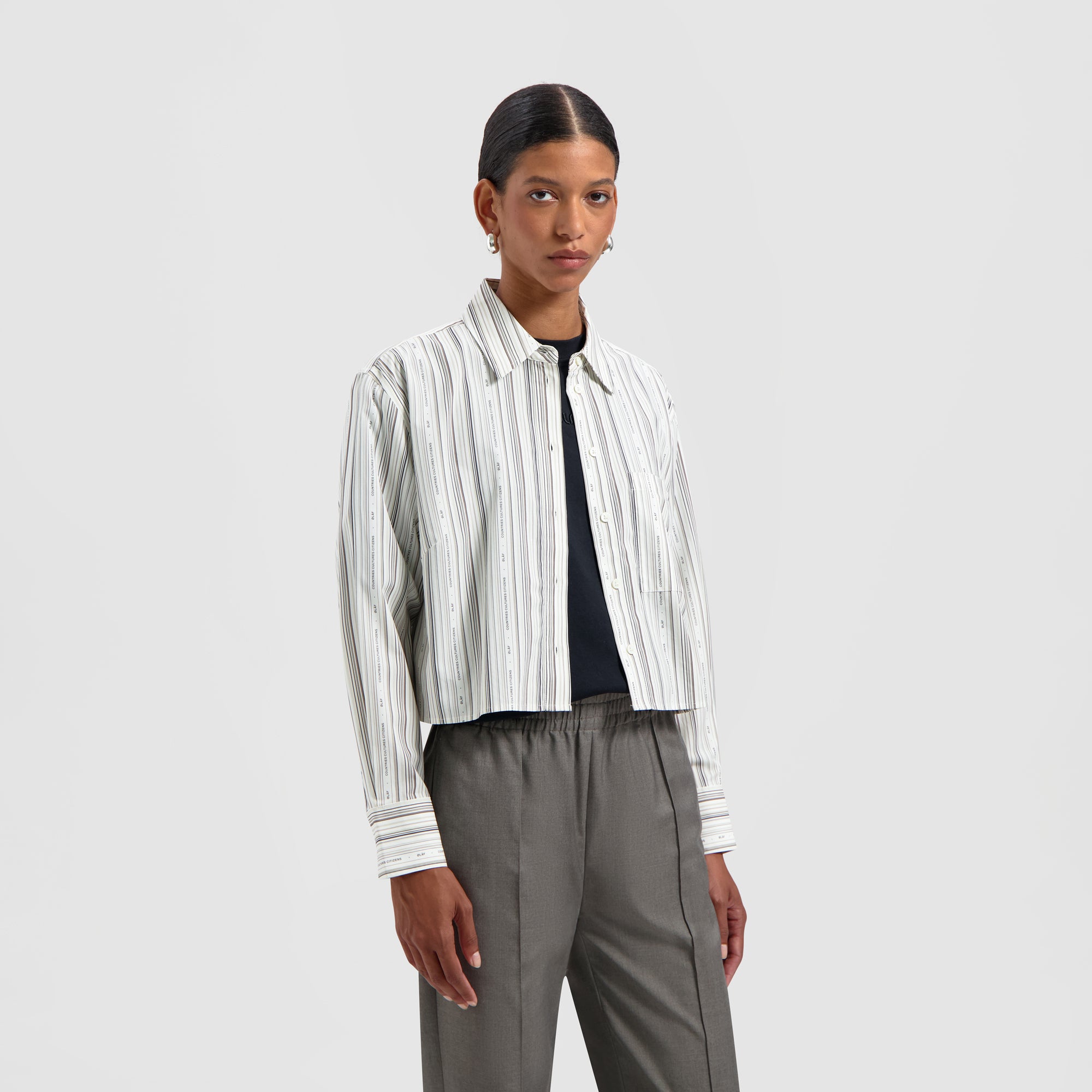 Logo Stripe Crop Shirt - White/Brown
