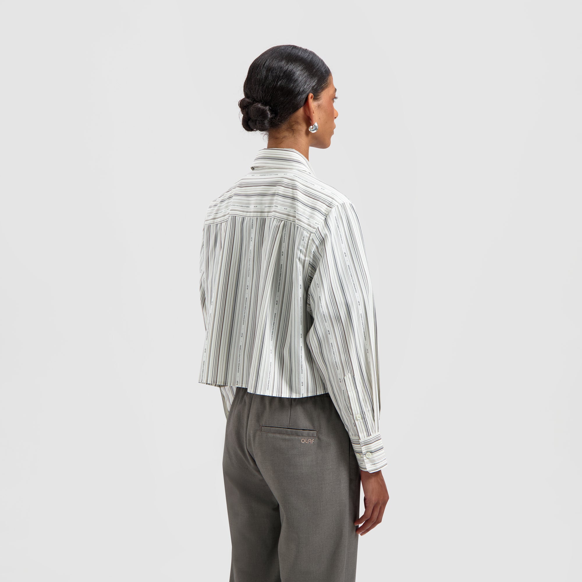 Logo Stripe Crop Shirt - White/Brown