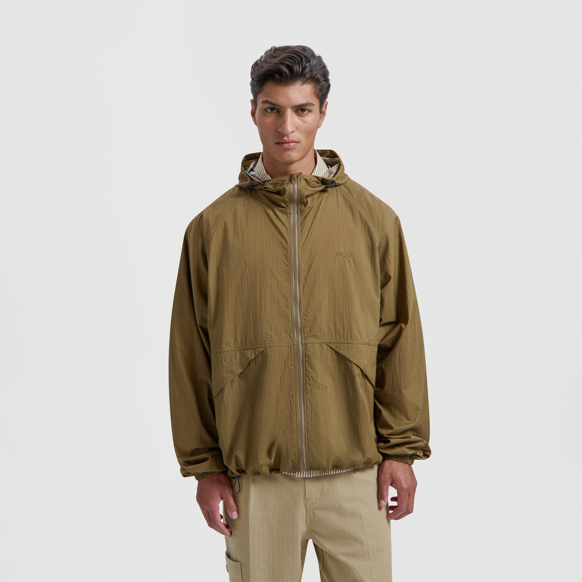 HOODED WINDBREAKER | MOSS BROWN