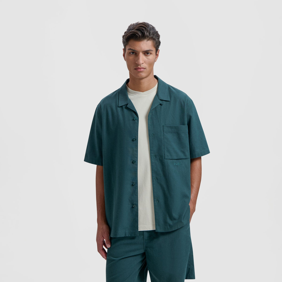 LINEN CAMP SHIRT SS | DARK GREEN