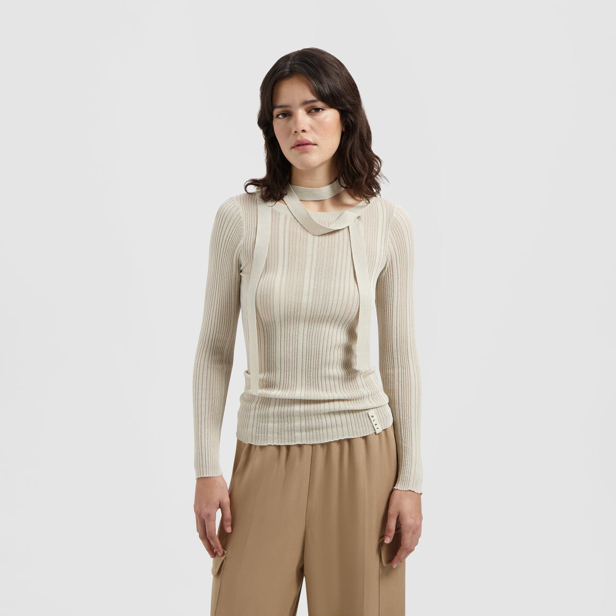 ADJUSTABLE TIE KNIT TOP | CEMENT